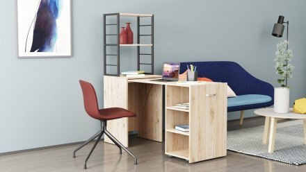 Стіл-тумба трансформер Смарт 4/1 з етажеркою Ferrum-decor 1430x1450x500 Чорний метал ДСП Дуб Сан-Марино 16 мм (FRD-105124) Стіл-тумба трансформер Смарт 4/1 з етажеркою Ferrum-decor 1430x1450x500 Чорний метал ДСП Дуб Сан-Марино 16 мм (FRD-105124)