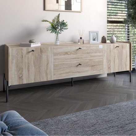 Тумба під телевізор з шухлядами LION Wood з чорними ніжками 160х65х40 см Дуб Сонома (LION-043129)