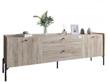 Тумба під телевізор з шухлядами LION Wood з чорними ніжками 160х65х40 см Дуб Сонома (LION-043129)