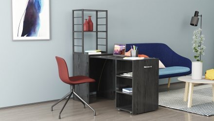 Стіл-тумба трансформер Смарт 4/1 з етажеркою Ferrum-decor 1430x1450x500 Чорний метал ДСП Сосна Кембра 16 мм (FRD-105125)