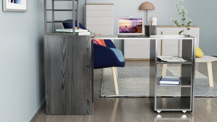 Стіл-тумба трансформер Смарт 4/1 з етажеркою Ferrum-decor 1430x1450x500 Чорний метал ДСП Сосна Кембра 16 мм (FRD-105125)