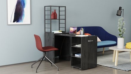 Стіл-тумба трансформер Смарт 4/1 з етажеркою Ferrum-decor 1430x1450x500 Чорний метал ДСП Сосна Кембра 16 мм (FRD-105125)