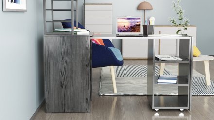 Стіл-тумба трансформер Смарт 4/1 з етажеркою Ferrum-decor 1430x1450x500 Чорний метал ДСП Сосна Кембра 16 мм (FRD-105125)
