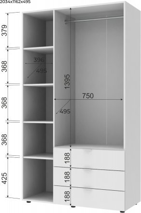 Комплект шаф для одягу Doros Гелар (2 шт.) 232,4х49,5х203,4 см Білий (DRS-011171)