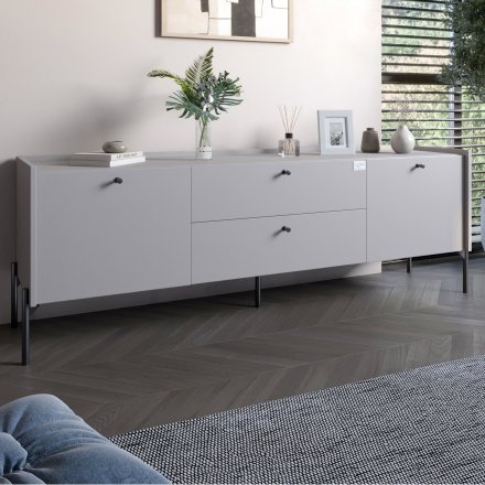 Тумба під телевізор з шухлядами LION Wood з чорними ніжками 160х65х40 см Кашемір (LION-043131)