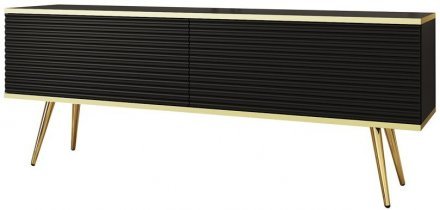 Тумба під телевізор Perfect Home Оро / Oro 2-дверна з золотими ніжками RTV135 MDF Чорний (PFH-091332)