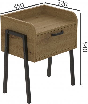Тумба модульна Ferrum-decor Бетті 540x450x320 метал Чорний ДСП Дуб Дуб Артизан 16 мм (FRD-105507)