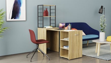 Стіл-тумба трансформер Смарт 4/1 з етажеркою Ferrum-decor 1430x1450x500 Чорний метал ДСП Дуб Сонома 16 мм (FRD-105126)