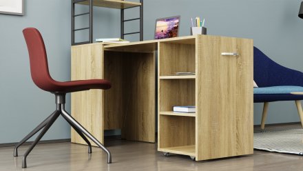 Стіл-тумба трансформер Смарт 4/1 з етажеркою Ferrum-decor 1430x1450x500 Чорний метал ДСП Дуб Сонома 16 мм (FRD-105126)