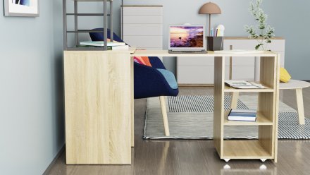 Стіл-тумба трансформер Смарт 4/1 з етажеркою Ferrum-decor 1430x1450x500 Чорний метал ДСП Дуб Сонома 16 мм (FRD-105126)