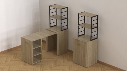 Стіл-тумба трансформер Смарт 4/1 з етажеркою Ferrum-decor 1430x1450x500 Чорний метал ДСП Дуб Сонома 16 мм (FRD-105126)