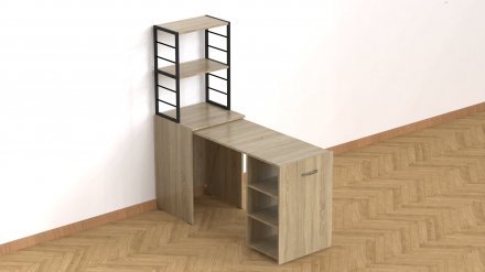 Стіл-тумба трансформер Смарт 4/1 з етажеркою Ferrum-decor 1430x1450x500 Чорний метал ДСП Дуб Сонома 16 мм (FRD-105126)