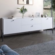Тумба під телевізор з шухлядами LION Wood з чорними ніжками 160х65х40 см Німфея Альба (білий) (LION-043132) Тумба під телевізор з шухлядами LION Wood з чорними ніжками 160х65х40 см Німфея Альба (білий) (LION-043132)