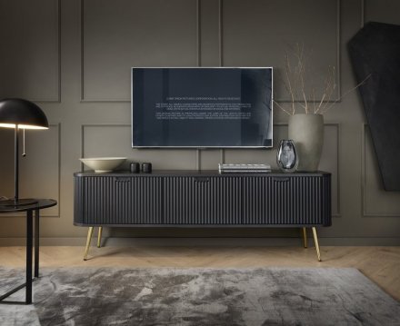 Тумба під телевізор Perfect Home Зова / Zova 3-дверна з золотими ніжками RTV168 Чорний (PFH-091369)