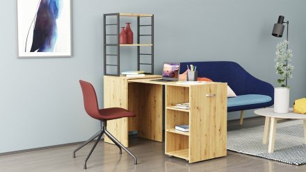 Стіл-тумба трансформер Смарт 4/1 з етажеркою Ferrum-decor 1430x1450x500 Чорний метал ДСП Дуб Артизан 16 мм (FRD-105128)