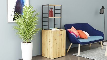 Стіл-тумба трансформер Смарт 4/1 з етажеркою Ferrum-decor 1430x1450x500 Чорний метал ДСП Дуб Артизан 16 мм (FRD-105128)
