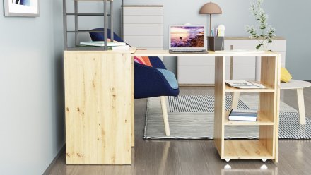 Стіл-тумба трансформер Смарт 4/1 з етажеркою Ferrum-decor 1430x1450x500 Чорний метал ДСП Дуб Артизан 16 мм (FRD-105128)