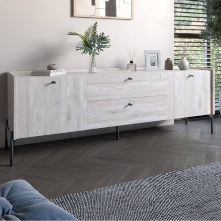 Тумба під телевізор з шухлядами LION Wood з чорними ніжками 160х65х40 см Самоа Димчастий (LION-043134)