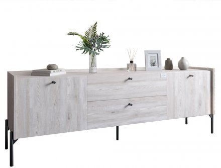 Тумба під телевізор з шухлядами LION Wood з чорними ніжками 160х65х40 см Самоа Димчастий (LION-043134)