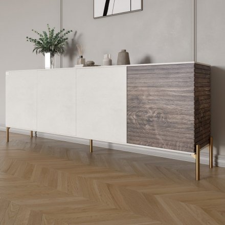 Комод на золотих металевих ніжках LION Грей 204x38x76,5 см Бетон Style/Дерево (LION-042655)