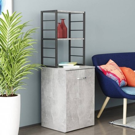 Стіл-тумба трансформер Смарт 4/1 з етажеркою Ferrum-decor 1430x1450x500 Чорний метал ДСП Бетон 16 мм (FRD-105129)