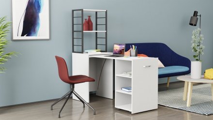 Стіл-тумба трансформер Смарт 4/2 з етажеркою Ferrum-decor 1430x1450x600 Чорний метал ДСП Біле 16 мм (FRD-105130)
