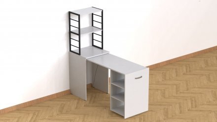 Стіл-тумба трансформер Смарт 4/2 з етажеркою Ferrum-decor 1430x1450x600 Чорний метал ДСП Біле 16 мм (FRD-105130)