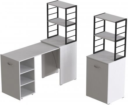 Стіл-тумба трансформер Смарт 4/2 з етажеркою Ferrum-decor 1430x1450x600 Чорний метал ДСП Біле 16 мм (FRD-105130)