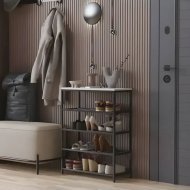 Полиця для взуття Слайм 4 Ferrum-decor 820x630x260 Чорний метал ДСП Біле 16 мм (FRD-105160)