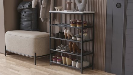 Полиця для взуття Слайм 4 Ferrum-decor 820x630x260 Чорний метал ДСП Біле 16 мм (FRD-105160)
