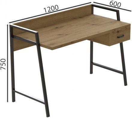 Письмовий стіл Ferrum-decor Комфорт 750x1200x600 Чорний метал ДСП Дуб Артизан 32 мм (FRD-103448)