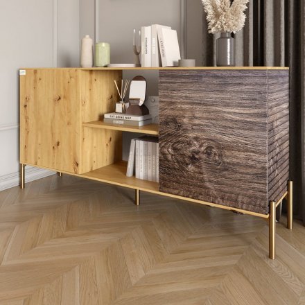 Комод відкритий на золотих металевих ніжках LION Грей Дуб Артизан/Дерево (LION-042778)