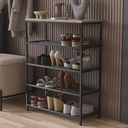 Полиця для взуття Слайм 4 Ferrum-decor 820x630x260 Чорний метал ДСП Дуб Сонома 16 мм (FRD-105162)