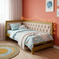 Односпальне дерев'яне ліжко Mebigrand Ліза М3 (ліва спинка) Оливковий (RAL1020)/Аляска 23 (Бежевий) 80x200 см MBG-25919