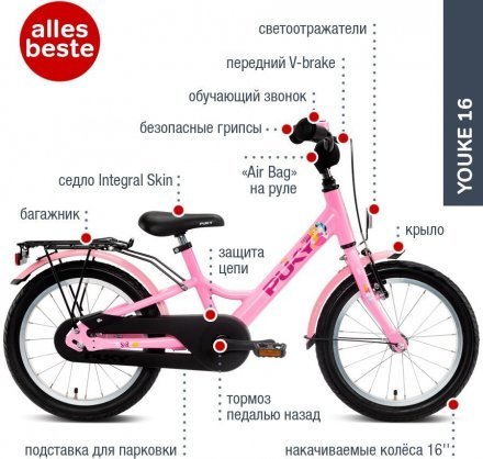 Двоколісний велосипед Youke 16-1 Alu 4234 pink