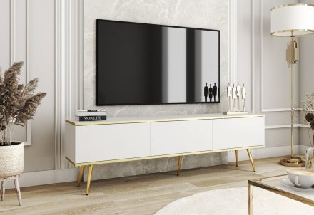 Тумба під телевізор Perfect Home Оро / Oro 3-дверна з золотими ніжками RTV175 Білий (PFH-091319) Тумба під телевізор Perfect Home Оро / Oro 3-дверна з золотими ніжками RTV175 Білий (PFH-091319)