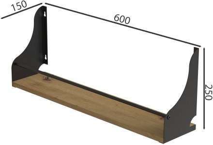 Полиця настінна Ferrum-decor Ізі 260x600x150 метал Чорний ДСП Дуб Артизан 16 мм (FRD-102931)