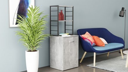 Стіл-тумба трансформер Смарт 4/2 з етажеркою Ferrum-decor 1430x1450x600 Чорний метал ДСП Бетон 16 мм (FRD-105135)