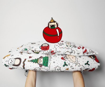 Дитяча постіль наволочка та підковдра Різдвяні їжачки lullalove-9525