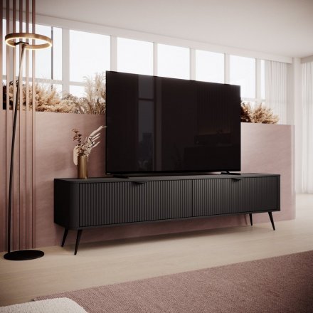 Тумба під телевізор Perfect Home Ланте / Lante 2-дверна з чорними ніжками 2D/200 Чорний (PFH-091122)