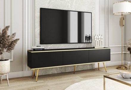 Тумба під телевізор Perfect Home Оро / Oro 3-дверна з золотими ніжками RTV175 Чорний (PFH-091321) Тумба під телевізор Perfect Home Оро / Oro 3-дверна з золотими ніжками RTV175 Чорний (PFH-091321)