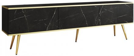Тумба під телевізор Perfect Home Оро / Oro 3-дверна з золотими ніжками RTV175 Чорний мармур роял (PFH-091322)
