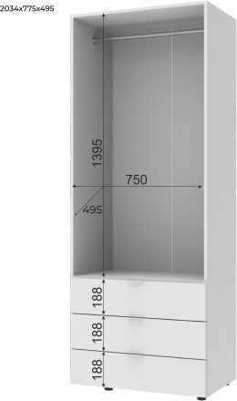 Комплект шаф для одягу Doros Гелар (3 шт.) 193,2х49,5х203,4 см Білий (DRS-011181) Комплект шаф для одягу Doros Гелар (3 шт.) 193,2х49,5х203,4 см Білий (DRS-011181)