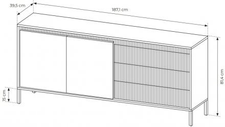 Комод Perfect Home Сенсо / Senso 2-дверний з 3 шухлядами 2D3S/187 Чорний (PFH-091136)