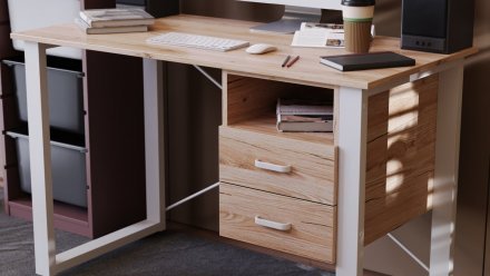 Письмовий стіл із ящиками Ferrum-decor Оскар 750x1200x600 метал Білий ДСП Дуб Сан-Марино 16 мм (FRD-103221)