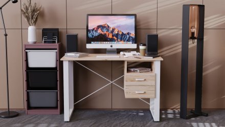 Письмовий стіл із ящиками Ferrum-decor Оскар 750x1200x600 метал Білий ДСП Дуб Сан-Марино 16 мм (FRD-103221)