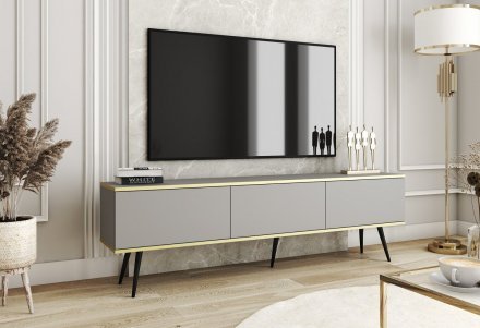 Тумба під телевізор Perfect Home Оро / Oro 3-дверна з чорними ніжками RTV175 Сірий (PFH-091338)