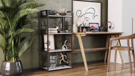 Етажерка 4/60 Ferrum-decor Серії Конект 120x60x28 чорний ДСП Бетон 16мм (FRD-105552)