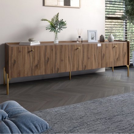 Тумба під телевізор на 3 шухляди LION Wood з золотими ніжками 160х65х40 см Дуб Ліворно (LION-042993) Тумба під телевізор на 3 шухляди LION Wood з золотими ніжками 160х65х40 см Дуб Ліворно (LION-042993)