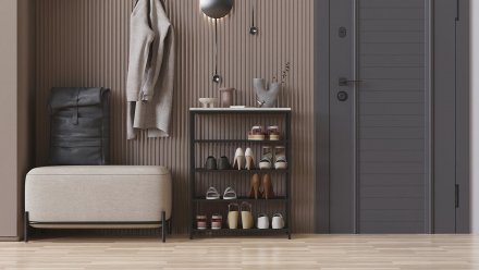 Полиця для взуття Слайм 4 Ferrum-decor 820x630x260 Чорний метал ДСП Бетон 16 мм (FRD-106840)